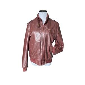 Vintage Etienne Aigner Womens Leather Bomber Jacket Size L Wine Aviator Moto 80s